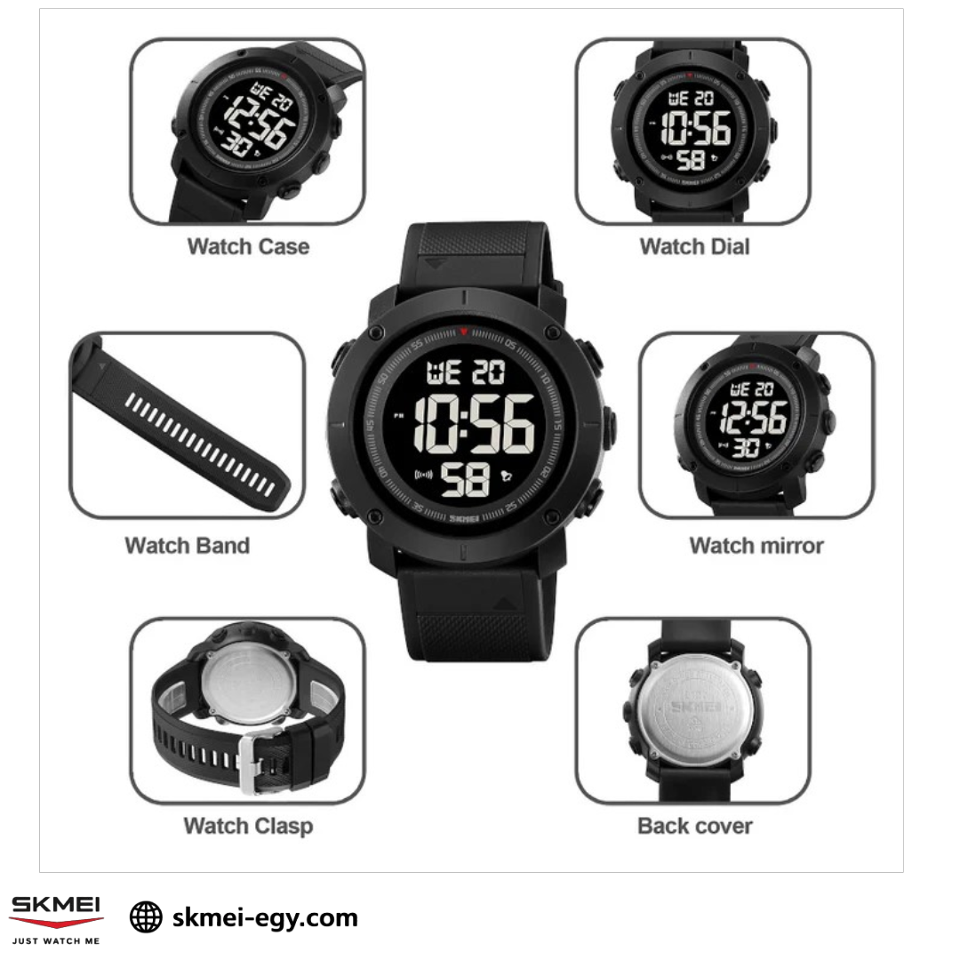 ساعة  سكيمي 2122  رياضية كاجوال مقاومة للماء (أسود&أسود)