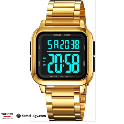 ساعة  2133سكيمي للرجال فاخرة بلون الذهبي والاسود من الفولاذ المقاوم للصدأ 