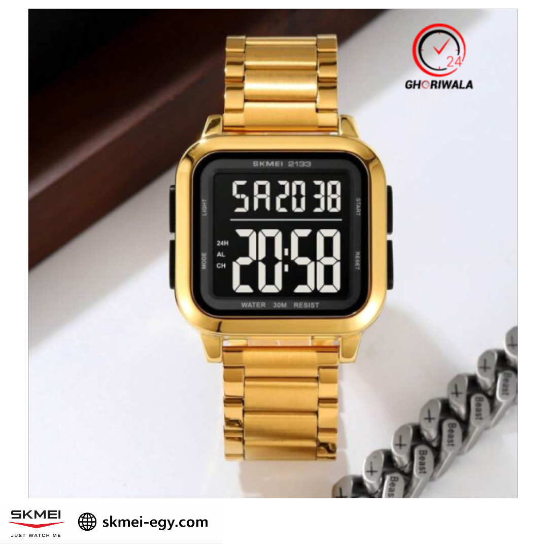 ساعة  2133سكيمي للرجال فاخرة بلون الذهبي والاسود من الفولاذ المقاوم للصدأ 