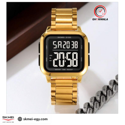 ساعة  2133سكيمي للرجال فاخرة بلون الذهبي والاسود من الفولاذ المقاوم للصدأ 