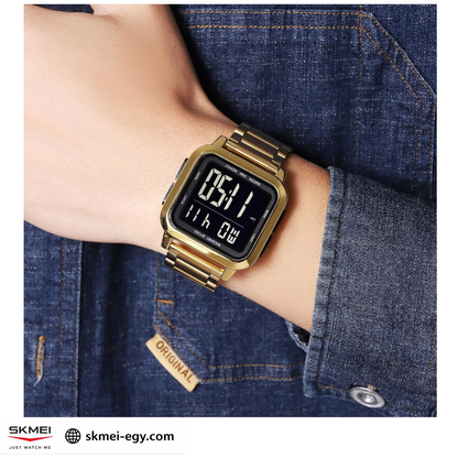 ساعة  2133سكيمي للرجال فاخرة بلون الذهبي والاسود من الفولاذ المقاوم للصدأ 