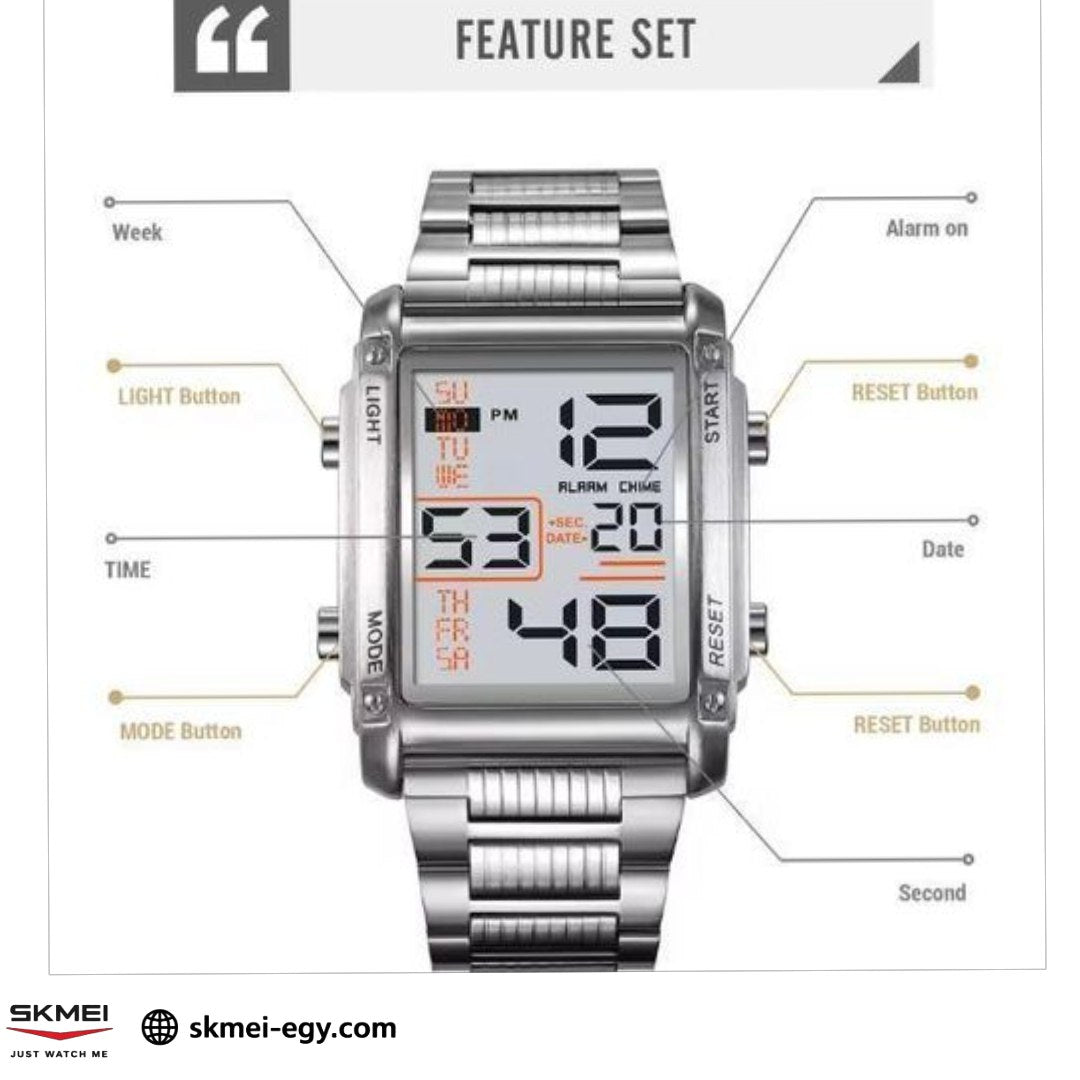 ساعة سكيمي 2206 للرجال فاخرة بلون الفضي من الفولاذ المقاوم للصدأ