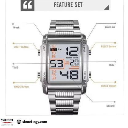 ساعة سكيمي 2206 للرجال فاخرة بلون الفضي من الفولاذ المقاوم للصدأ