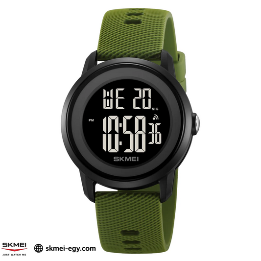 ساعة سكيمي 2218 اللون الزيتي والاسود رقمية متعددة الوظائف مصممة للأطفال والمراهقين