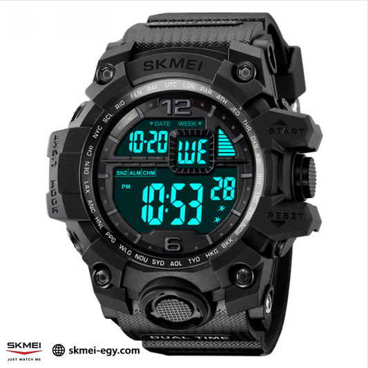 ساعة سكيمي 2245  رياضية رقمية مقاومة للماء (أسود&أسود)
