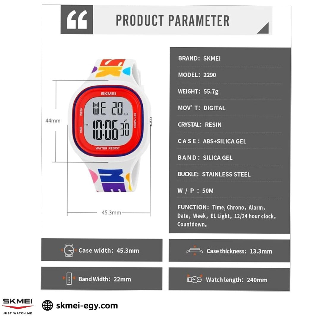 ساعة سكيمي 2290 رقمية رياضية أنيقة للجنسين أحمر&أبيض