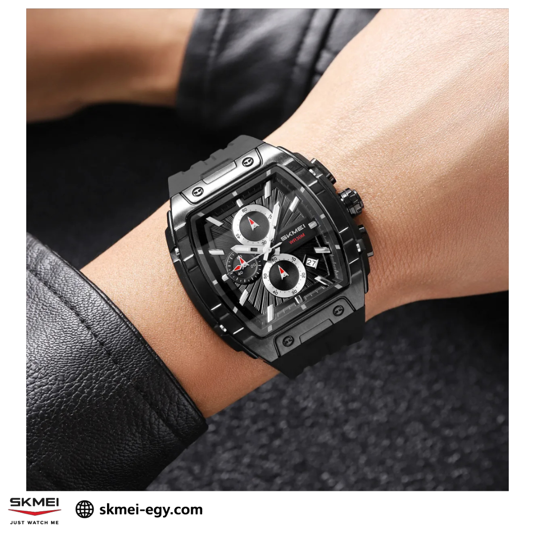 ساعة سكيمي2363   عقارب بهيكل ستيل وسوار مطاطي فاخرة أسود&أسود