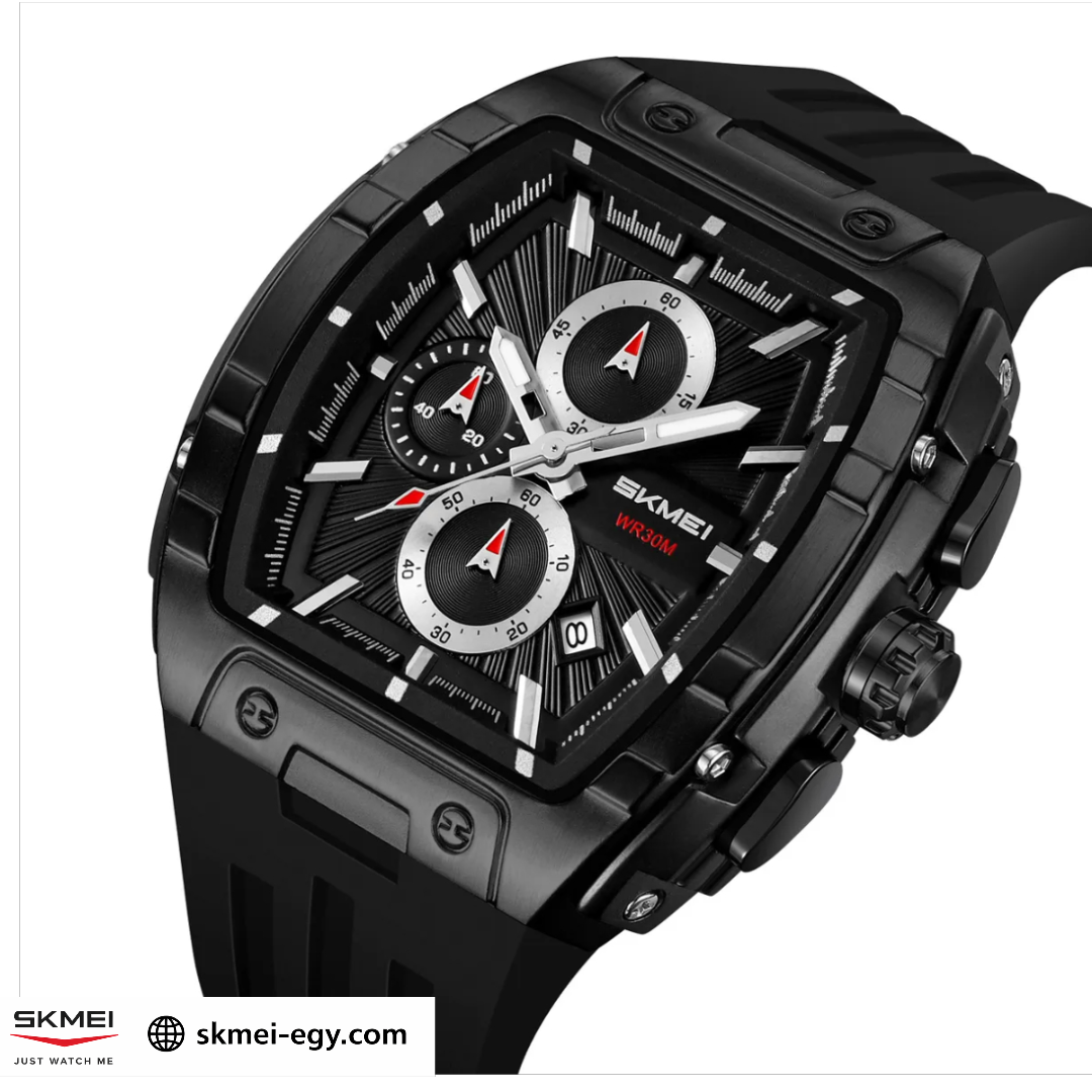 ساعة سكيمي2363   عقارب بهيكل ستيل وسوار مطاطي فاخرة أسود&أسود