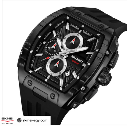 ساعة سكيمي2363   عقارب بهيكل ستيل وسوار مطاطي فاخرة أسود&أسود