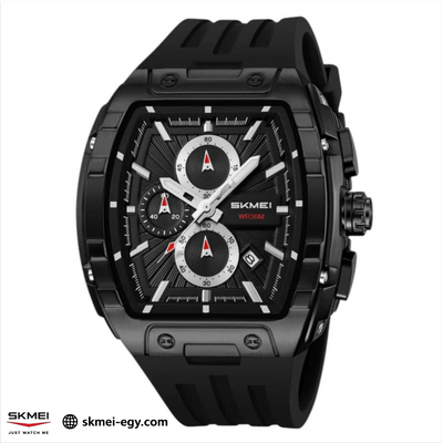 ساعة سكيمي2363   عقارب بهيكل ستيل وسوار مطاطي فاخرة أسود&أسود