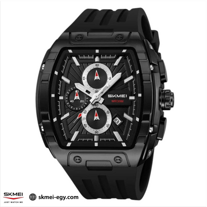 ساعة سكيمي2363   عقارب بهيكل ستيل وسوار مطاطي فاخرة أسود&أسود