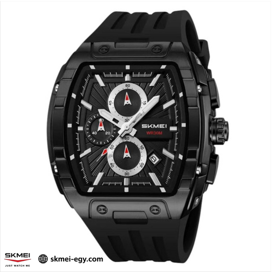 ساعة سكيمي2363   عقارب بهيكل ستيل وسوار مطاطي فاخرة أسود&أسود