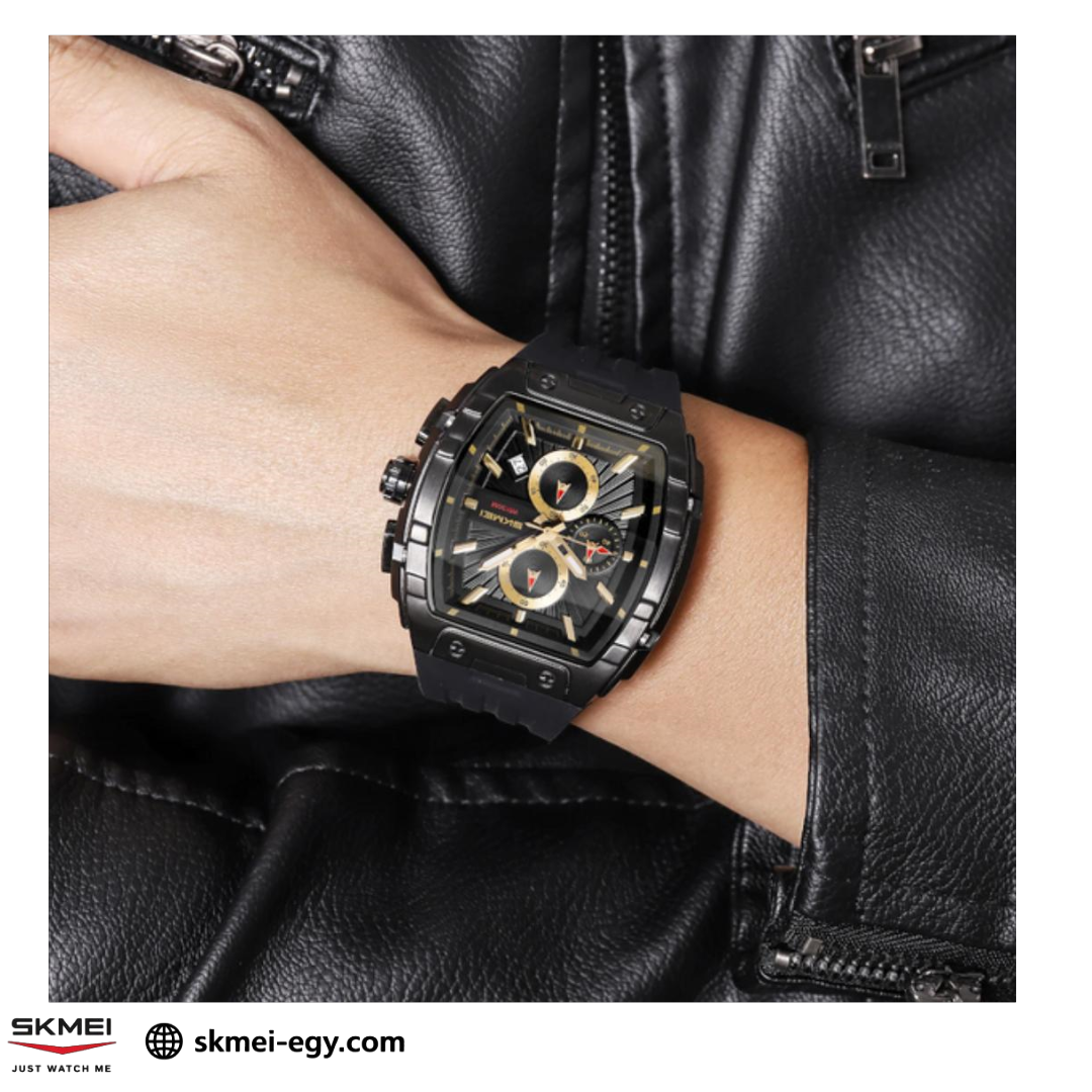 ساعة سكيمي 2363 عقارب بهيكل ستيل وسوار مطاطي فاخرة أسود&ذهبي
