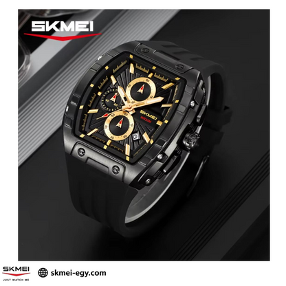 ساعة سكيمي 2363 عقارب بهيكل ستيل وسوار مطاطي فاخرة أسود&ذهبي