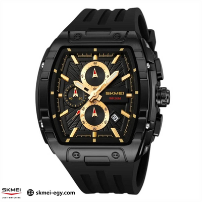 ساعة سكيمي 2363 عقارب بهيكل ستيل وسوار مطاطي فاخرة أسود&ذهبي