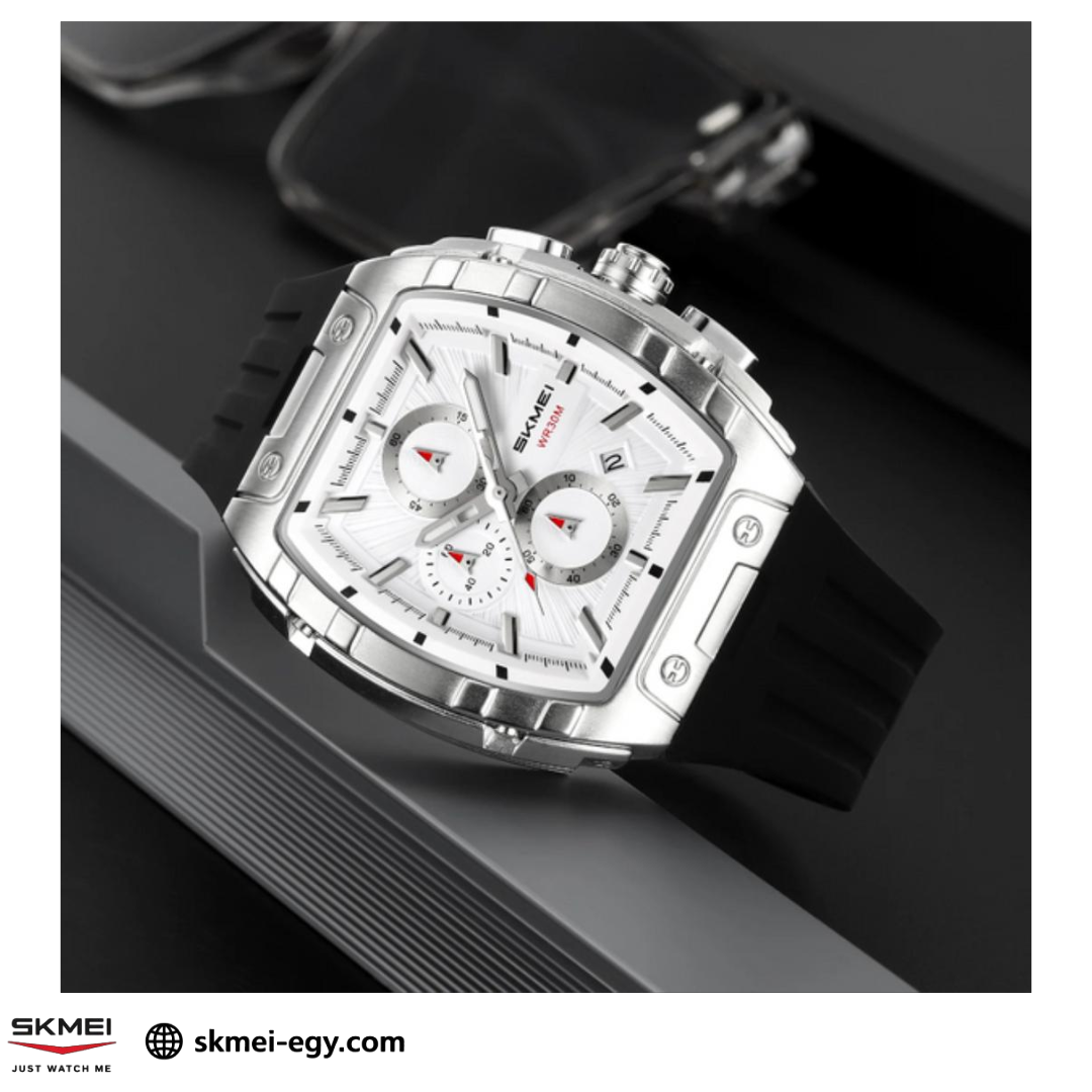 
ساعة سكيمي 2363 عقارب بهيكل ستيل وسوار مطاطي فاخرة أسود&فضي&أبيض
