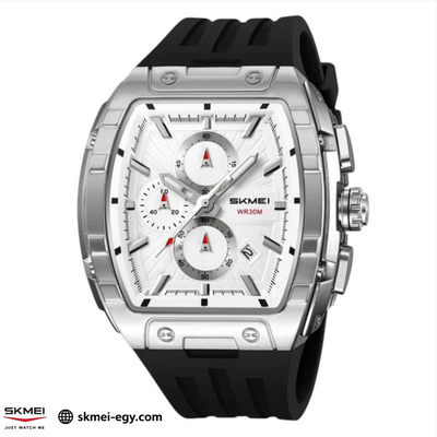 
ساعة سكيمي 2363 عقارب بهيكل ستيل وسوار مطاطي فاخرة أسود&فضي&أبيض