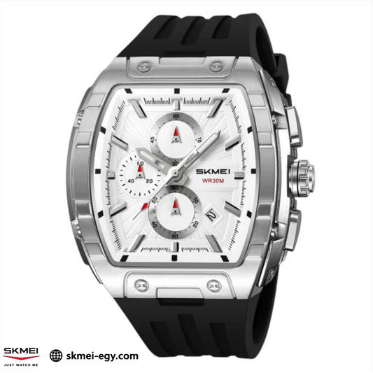 
ساعة سكيمي 2363 عقارب بهيكل ستيل وسوار مطاطي فاخرة أسود&فضي&أبيض