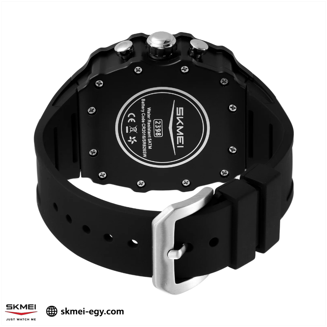  ساعة سكيمي 2398  كوارتز/ديجيتال رجالية فاخرة باللون أسود&أبيض