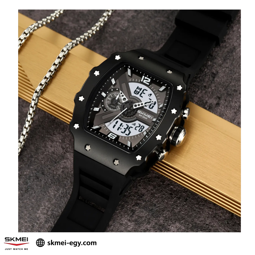  ساعة سكيمي 2398  كوارتز/ديجيتال رجالية فاخرة باللون أسود&أبيض