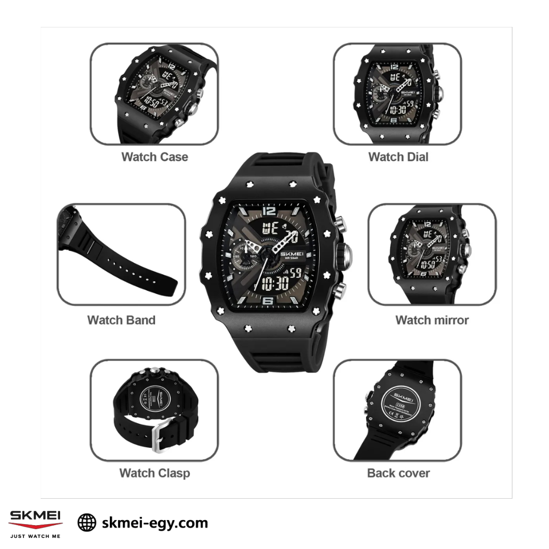  ساعة سكيمي 2398  كوارتز/ديجيتال رجالية فاخرة باللون أسود&أبيض