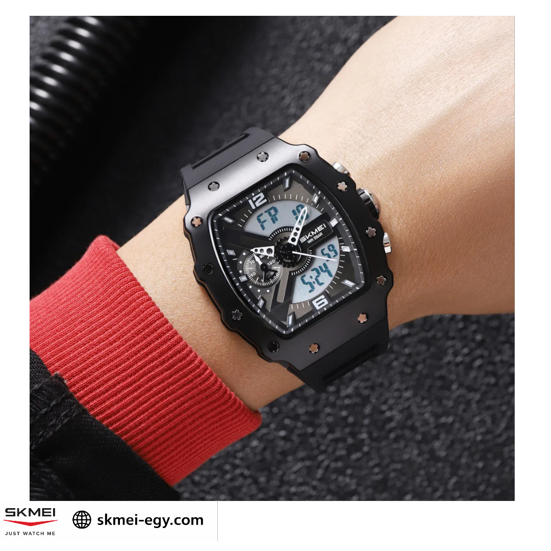  ساعة سكيمي 2398  كوارتز/ديجيتال رجالية فاخرة باللون أسود&أبيض
