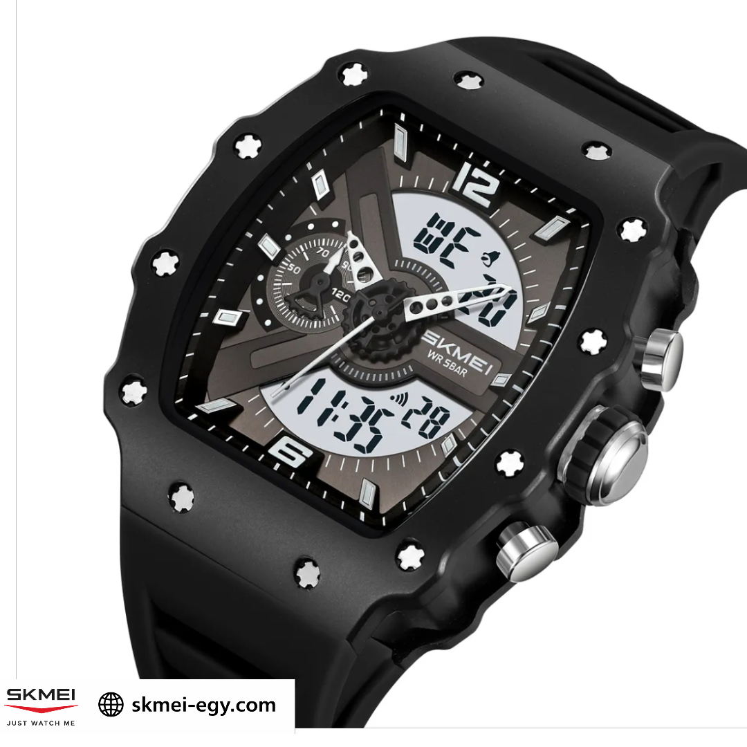  ساعة سكيمي 2398  كوارتز/ديجيتال رجالية فاخرة باللون أسود&أبيض