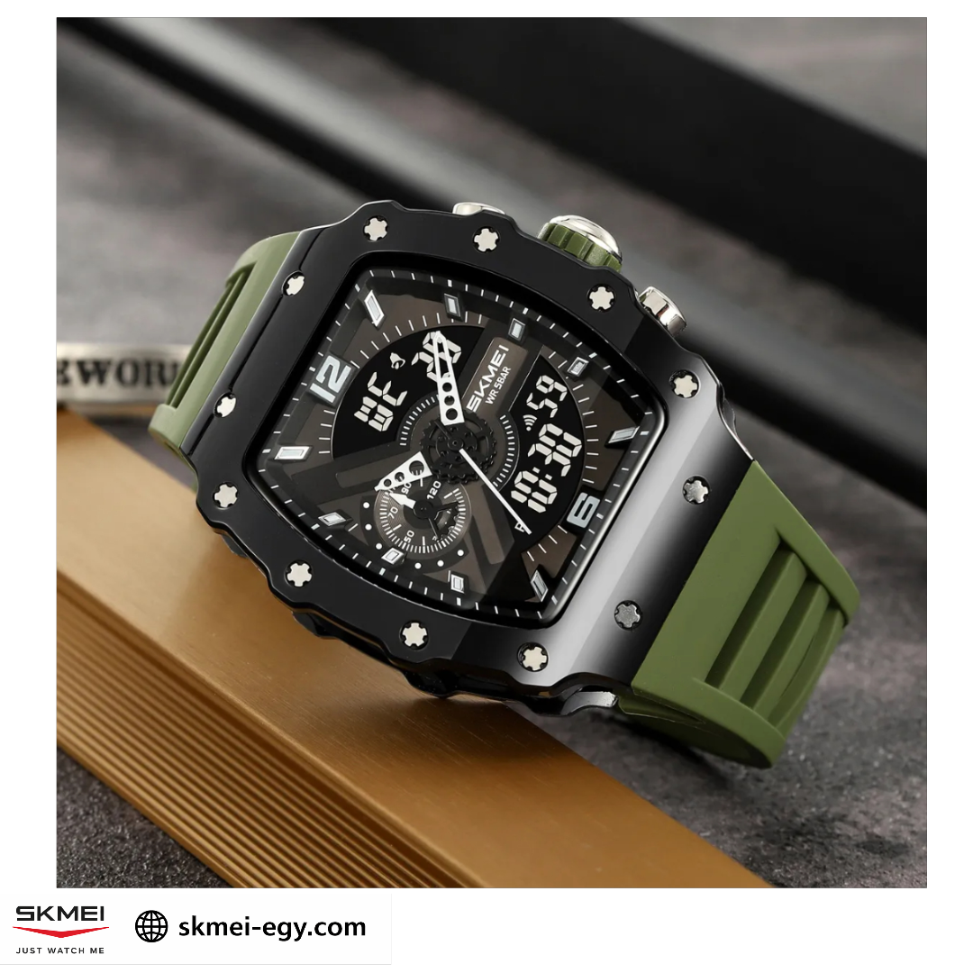 ساعة سكيمي 2398 كوارتز/ديجيتال رجالية فاخرة زيتي &أسود 