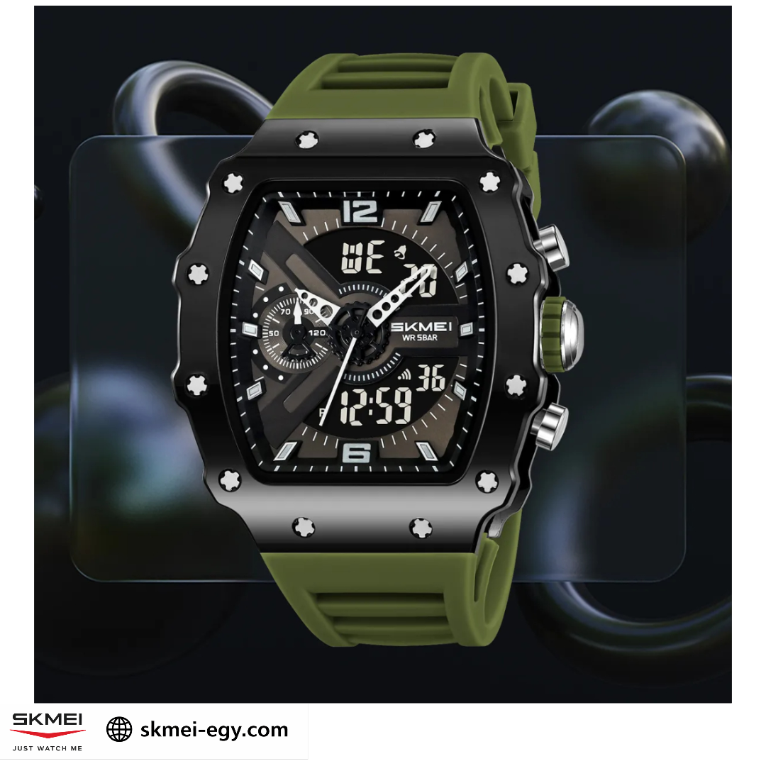 ساعة سكيمي 2398 كوارتز/ديجيتال رجالية فاخرة زيتي &أسود 