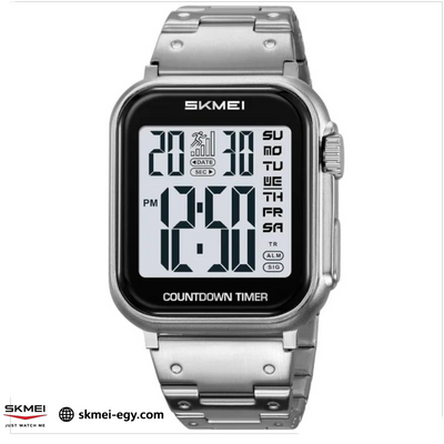 ساعات سكيمي 2447  رقمية رياضية فاخرة مقاومة للماء من الفولاذ المقاوم للصدأ مقاومة للصدمات فضي& أبيض