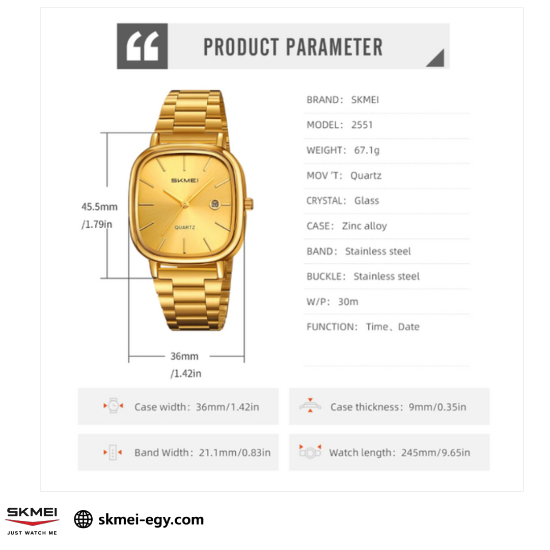 ساعة سكمي  2551 عقارب كلاسيكية للجنسين بتصميم أنيق ذهبي