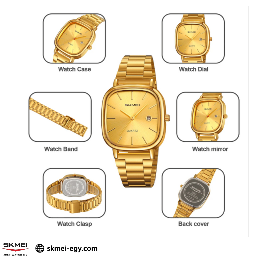 ساعة سكمي  2551 عقارب كلاسيكية للجنسين بتصميم أنيق ذهبي