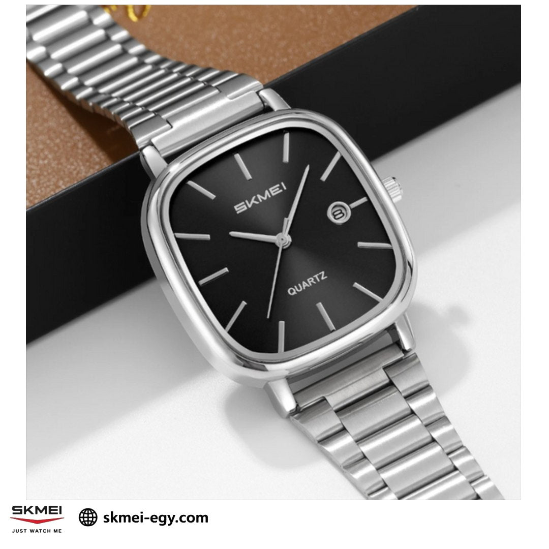 ساعه سكمي 2551 عقارب كلاسكيه بتصميم انيق مناسبه للجنسين فضي&أسود