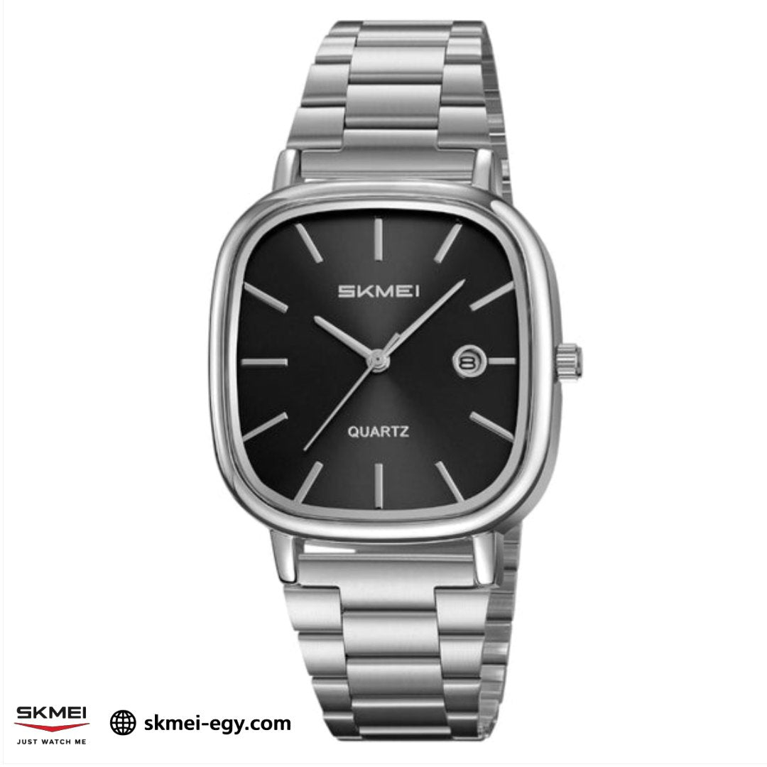 ساعه سكمي 2551 عقارب كلاسكيه بتصميم انيق مناسبه للجنسين فضي&أسود